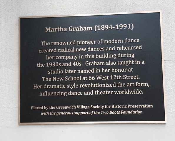 On June 9th 2013, The Greenwich Village Society for Historic Preservation unveiled this plaque at 66 Fifth Avenue where Graham had her studio in the 1930s and 40s.